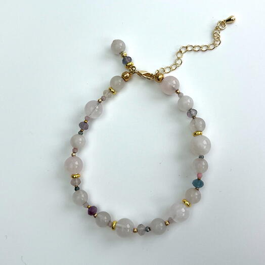 Браслет розовый кварц, флюорит