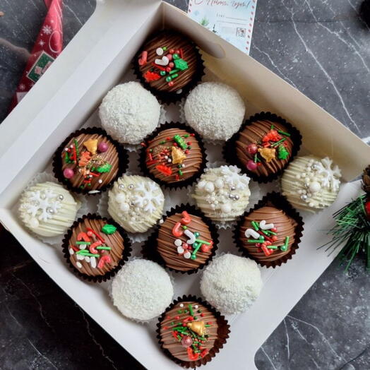 Новогодний набор пирожных Картошка с начинкой в белом и молочном шоколаде, 16 порций