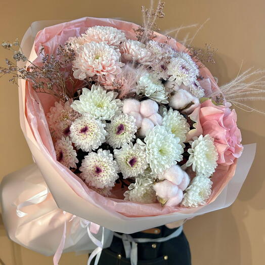 Шар сердце в 🎁 Букет Пикми  из микса хризантем с розой