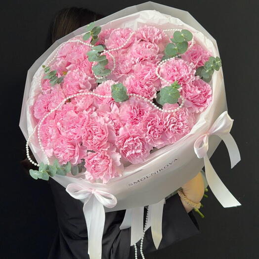 Розовые роскошные диантусы в оформлении с жемчугом 😍