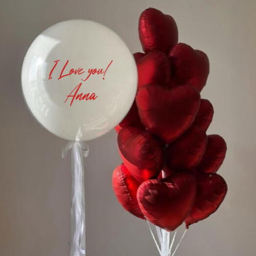 Воздушные шары с гигантом Баблс красные сердца. Helium balloons Bubble red hearts