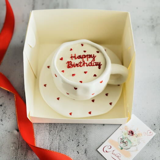Бенто-торт в чайной паре «Happy birthday» на день рождения без сахара, глютена и лактозы