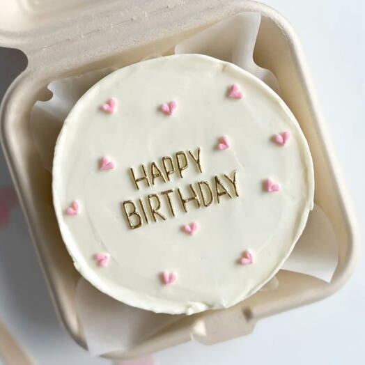 Бенто 500 грамм happy birthday золотой с розовыми сердечками