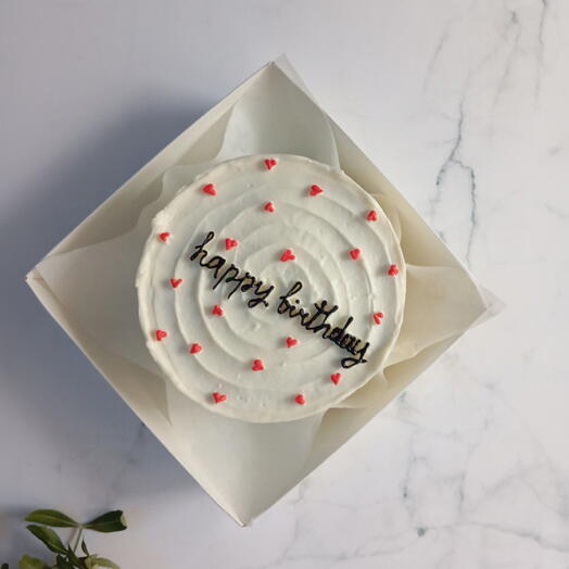 Торт маленький (бенто) 12 см "happy birthday" + красные сердечки