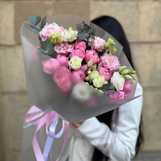 Дуобукет из пионовидной розы и эустомы 💕