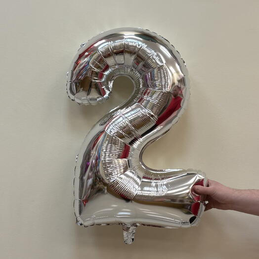 Шар 32 гелевый 81 см. Фольгированный «Цифра 2» серебряный