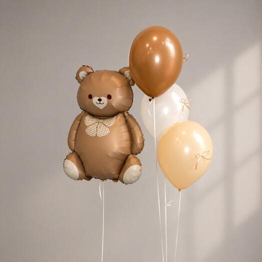 🧸 Нежный набор шаров с мишкой в бежевых тонах