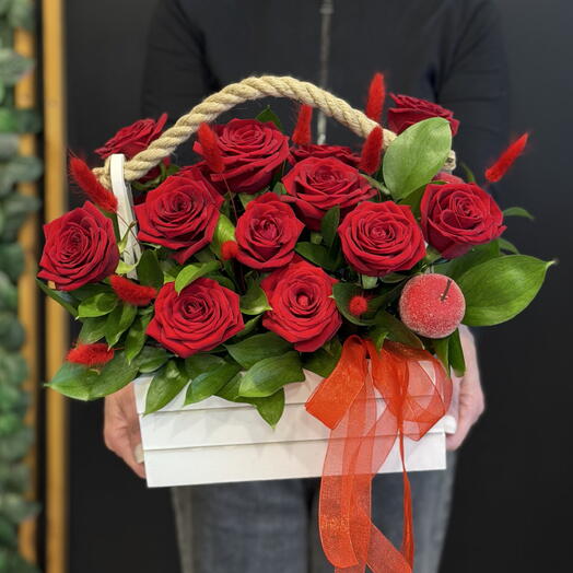 Basket with red roses