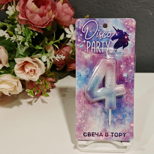 Свеча для торта цифра 4 "Unicorn"
