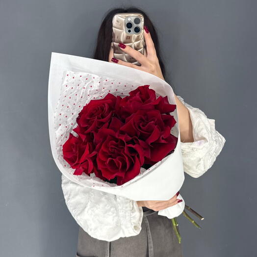 Монобукет🌹 из Бордовой Француской Розы 5 шт