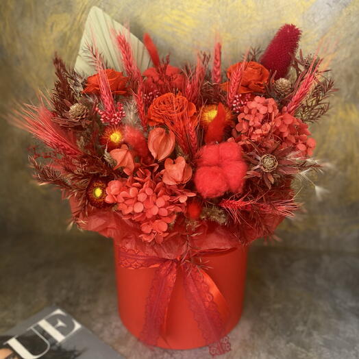 Сухоцветы в коробке Красные цветы 🌺