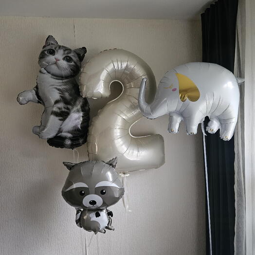 Шары кошка,котик,котенок,енот,слоник на 2года сына,дочки, девочки, мальчика-4шара