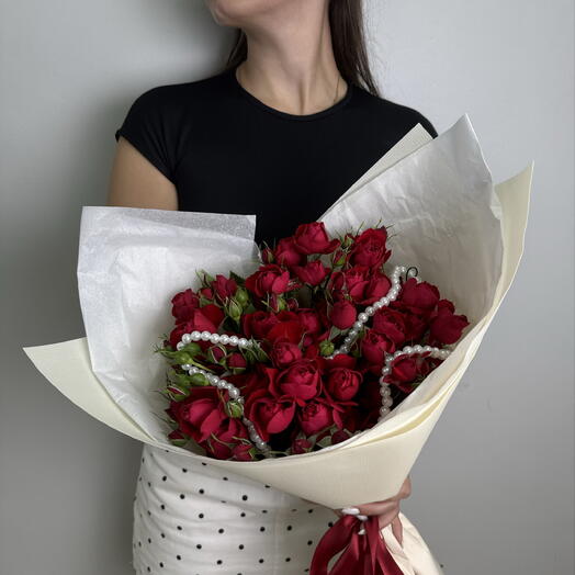 Кустовая Роза бордо с жемчугом 😍