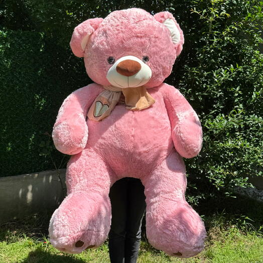 Гигантская мягкая игрушка плюшевый медведь розовый в шарфе 140cm. GIANT soft toy teddy bear pink in scarf 140cm