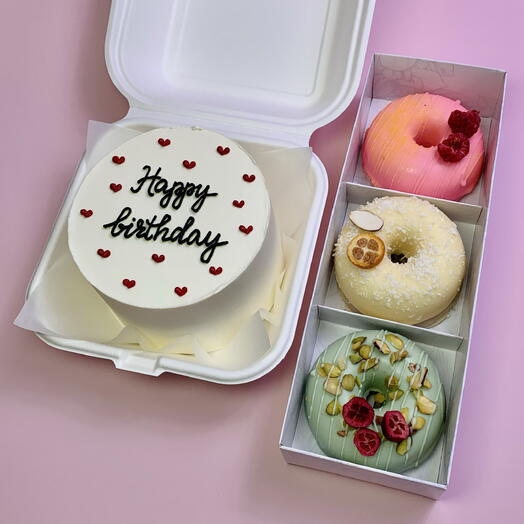 Набор (бенто торт и коробочка из 3 donut cake)