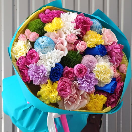 Большой дофаминовый микс с гортензией, хризантемой и кустовой розой 💐💖🎉