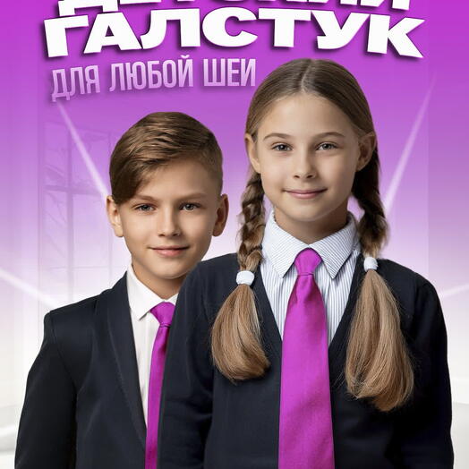 Галстук детский на резинке атласный ярко-розовый
