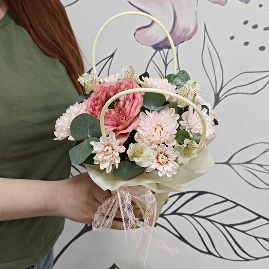Композиция в сумочке 🌸| С пионовидной розой 🩷| И альстромерией 🌸