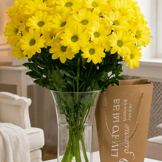 Банч из 5 веток желтой ромашковой хризантемы
