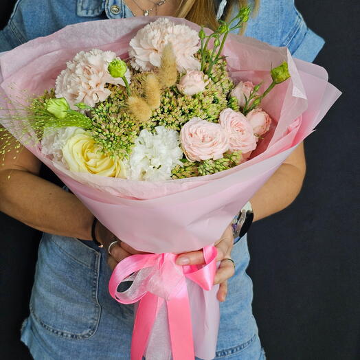 Букетик комплимент 🎀 для настроения, учителю, девушке, маме, авторский,  диантус, эустома, бомбастик, седум, роза, осенний 🧡