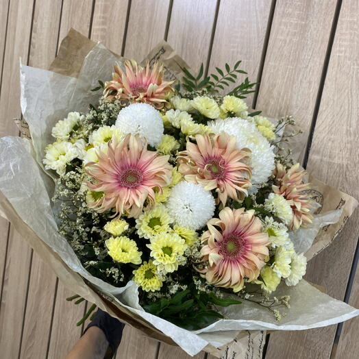 Букет с Герберами , Хризантемами и Сухоцветами🌼