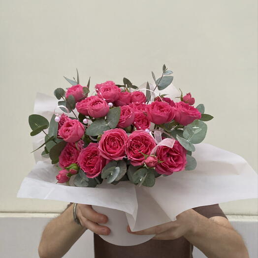 Вау композиция 💖 Кустовые розы Пинк демейшен и эвкалипт