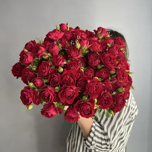 Монобукет бордовый ♥️ кустовая пионовидная Роза 🌹🌹🌹