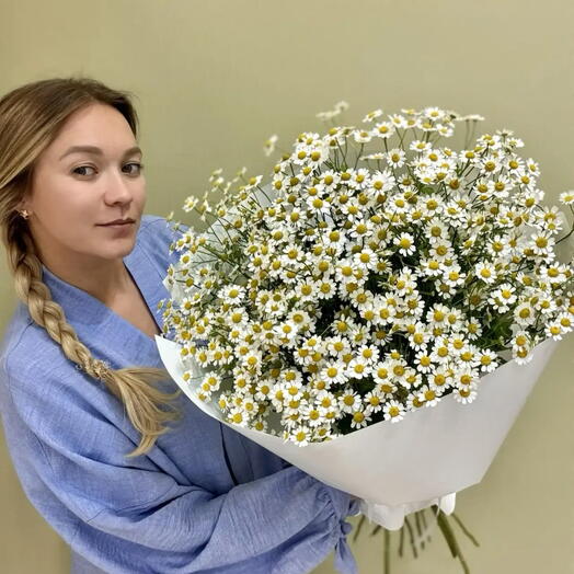 Букет из 25 шт.Полевых ромашек матрикария ( ромашка Камила, танацетум)