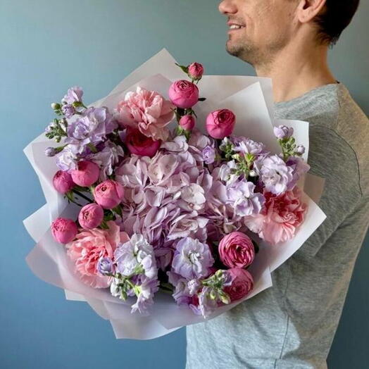 Лавандовый ароматный букет с пионовидными розами и маттиолой 💜