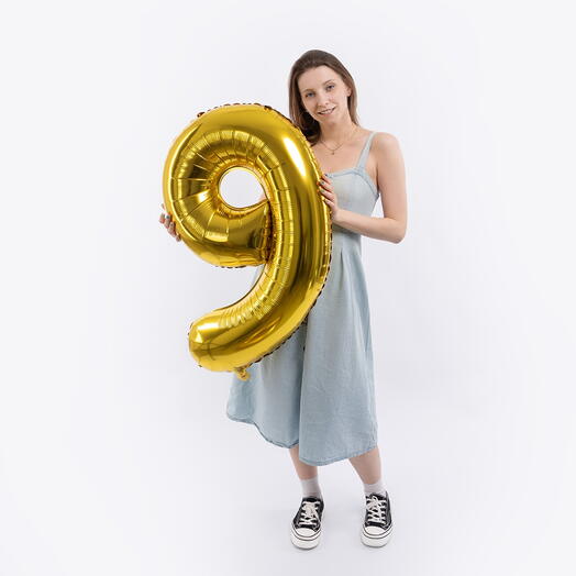 Шар-цифра "9" фольгированный золото ( 71×102) наполненный гелием