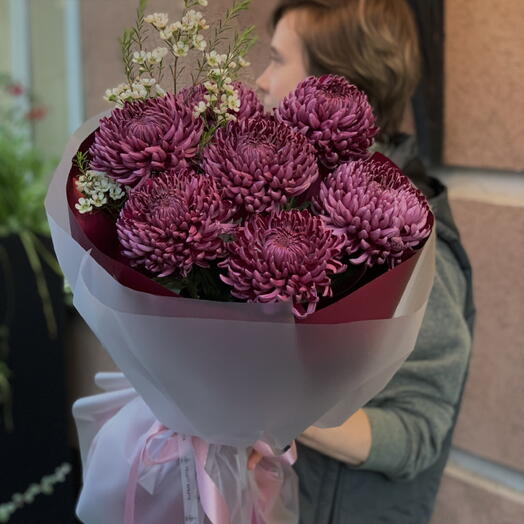 Монобукет из хризантем бигуди