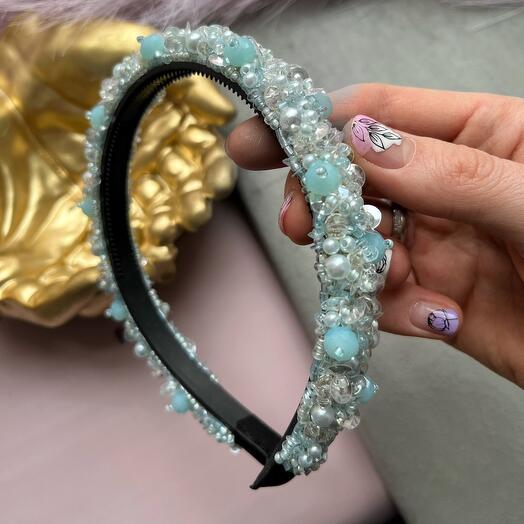 Ободок с вышивкой голубой