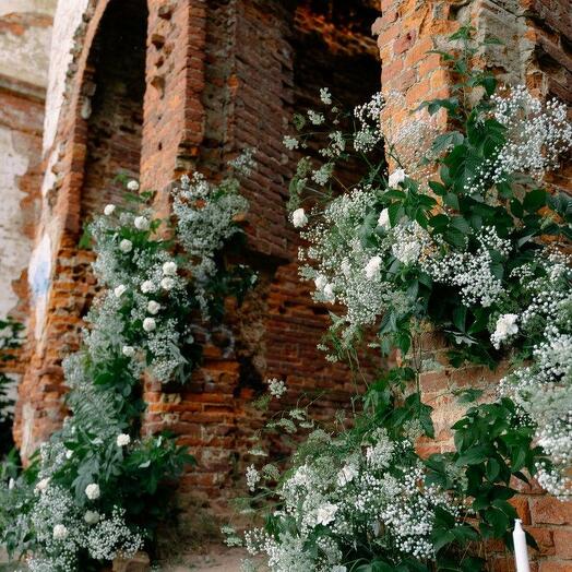 Photo zone or exit ceremony area. Wedding decoration and decor