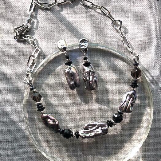 Transformer necklace set with Baroque pearl sarongs