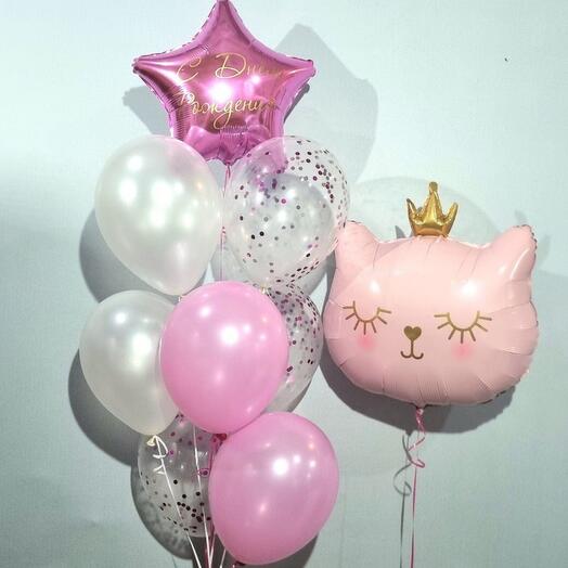 Helium balloons for a birthday with a kitty princess 9 pcs