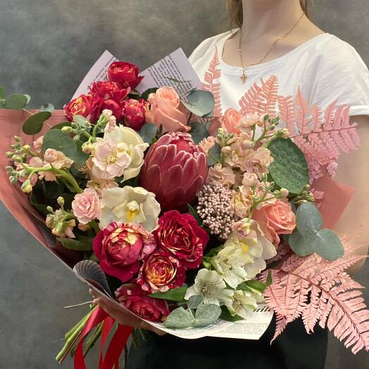Bouquet with red protea