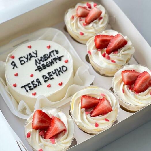 Conjunto de pastel de Bento y 5 cupcakes