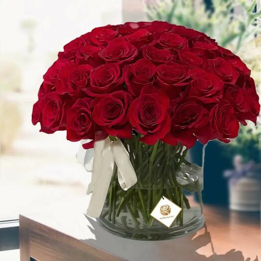 50 Red Roses in Vase