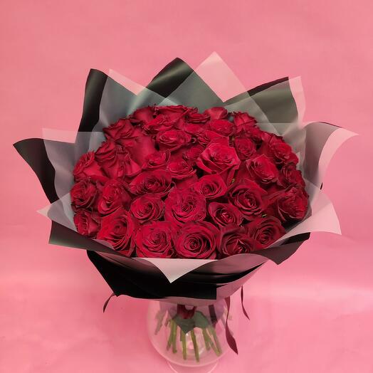 Bouquet of 45 red roses, 60 cm, Ecuador