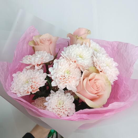 Роза и хризантема "Нежный Букетик💐"