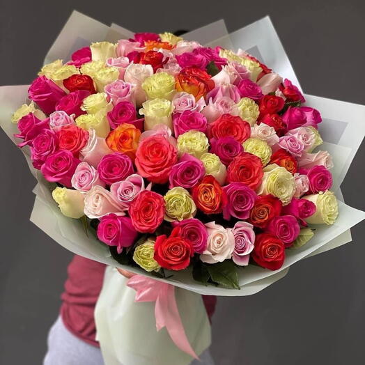 Colorful bouquet of 100 rose
