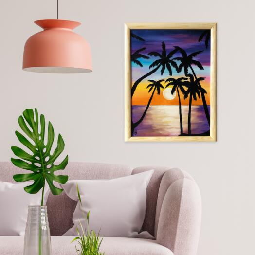 Pintura en marco de Palma como regalo mar puesta de sol