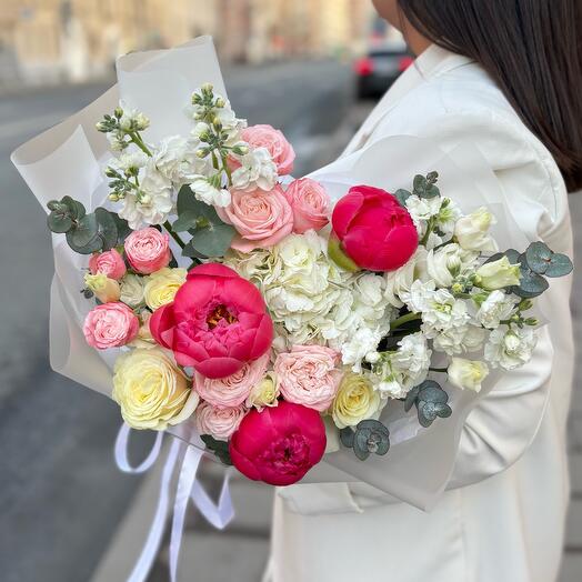 Fragrant bouquet with peonies