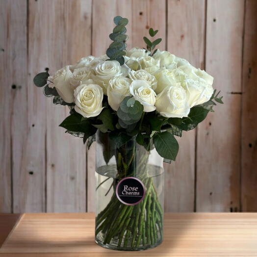 Vase of 31 White Roses