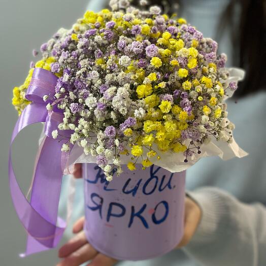 Коробочка с гипсофилой «Живи ярко»