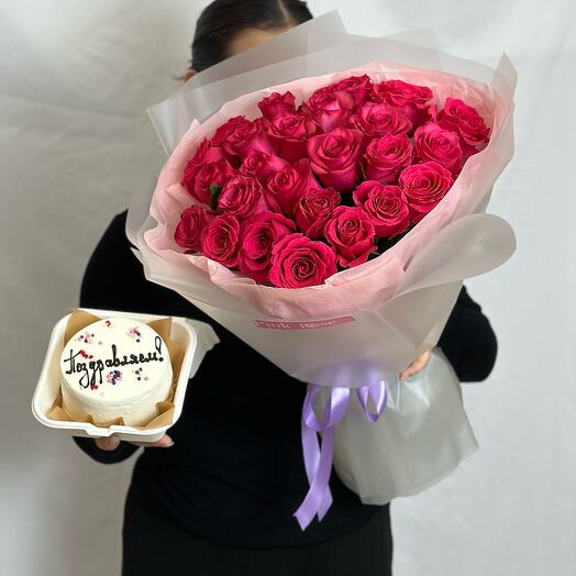 Букет фирменных роз Pink Floyd +бенто торт