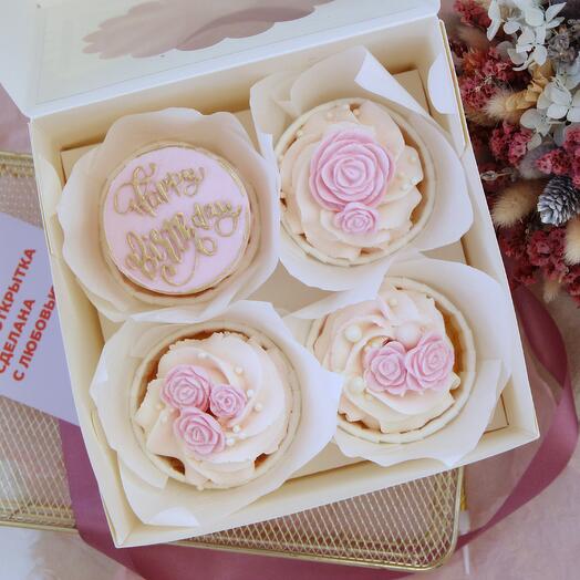 Капкейки с днем рождения Happy Birthday набор 4 шт подруге маме девушке