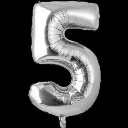 Шар фольгированный цифра "5", 66 см. Серебро