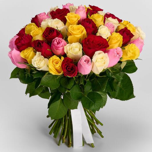 Букет разноцветных роз Кения - 51 шт