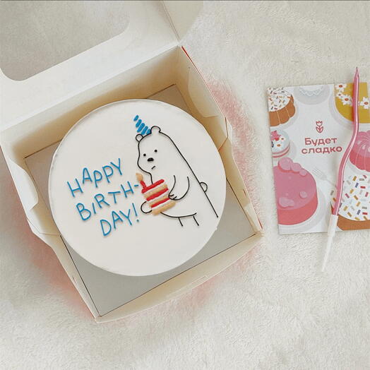 Бенто торт Happy birthday с мишкой, на день рождения